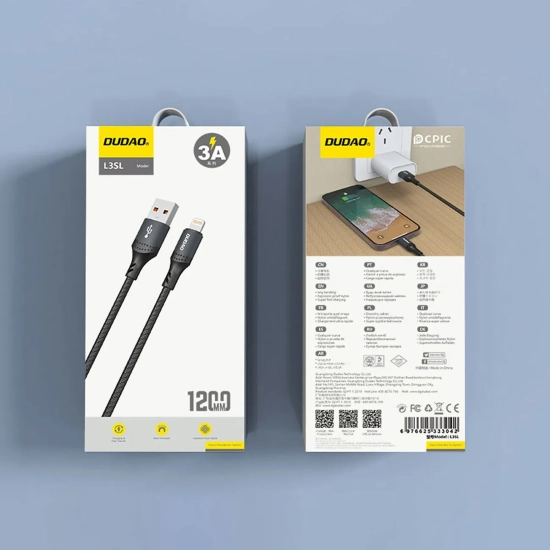 DUDAO Kabel przewód USB-A - iPhone Lightning w oplocie 3A 30W 1.2m - czarny