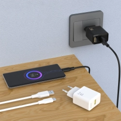DUDAO Ładowarka sieciowa USB-A z kablem USB-A - USB-C 2.4A GaN - czarna