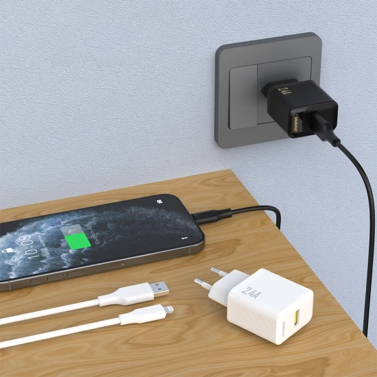 DUDAO Ładowarka sieciowa USB-A z kablem USB-A - iPhone Lightning 2.4A GaN