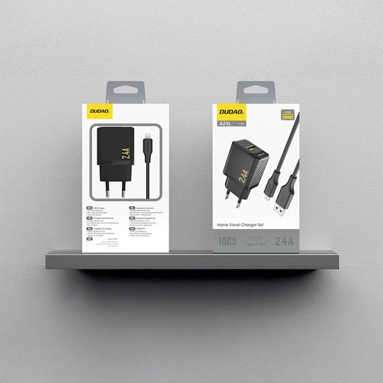 DUDAO Ładowarka sieciowa USB-A z kablem USB-A - iPhone Lightning 2.4A GaN