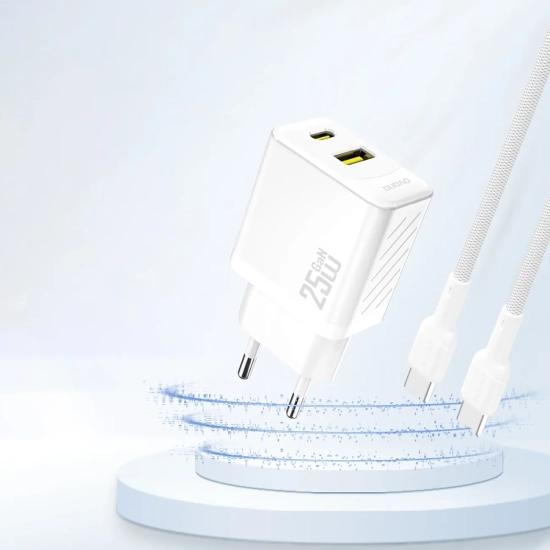 DUDAO Szybka ładowarka sieciowa 25W USB-A USB-C - biała