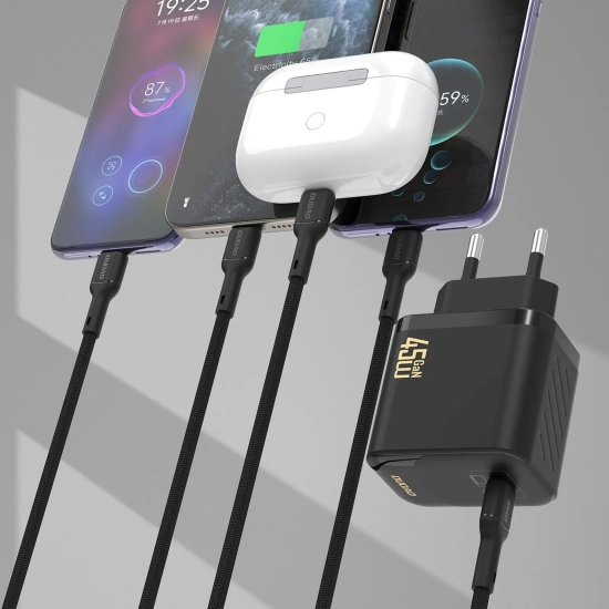 DUDAO Ładowarka sieciowa GaN z kablem USB-C 45W - czarna