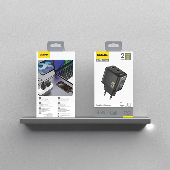 DUDAO Ładowarka sieciowa 2xUSB-C GaN PD 45W - czarna