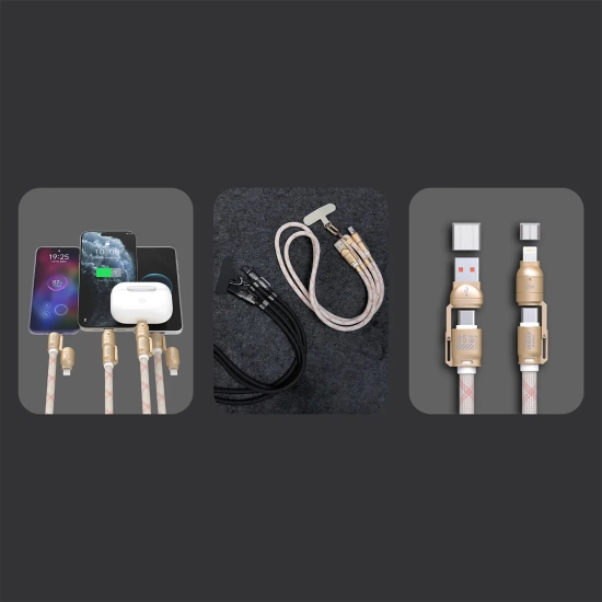 DUDAO 4w1 Kabel przewód smycz USB-A / USB-C / iPhone Lightning PD QC 65W