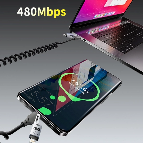 DUDAO Kabel przewód spiralny 4w1 USB-A / USB-C - Lightning / USB-C - czarny