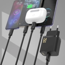 DUDAO Ładowarka sieciowa USB-A z kablem USB-A - USB-C GaN 25W - czarna