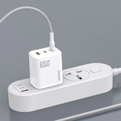 DUDAO Ładowarka sieciowa GaN z kablem USB-C 1m 65W -biała