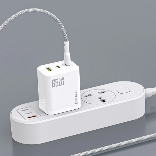 DUDAO Ładowarka sieciowa GaN z kablem USB-C 1m 65W -biała