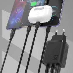 DUDAO Ładowarka sieciowa GaN z kablem USB-C 1m 65W - czarna
