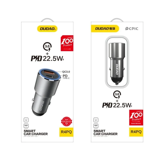 DUDAO Ładowarka samochodowa USB-A USB-C PD QC 22.5 W - szary