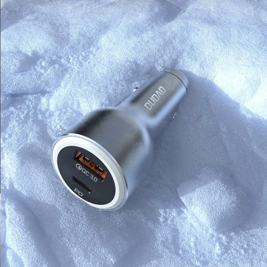 DUDAO Ładowarka samochodowa USB-A USB-C PD QC LED 120W - szary