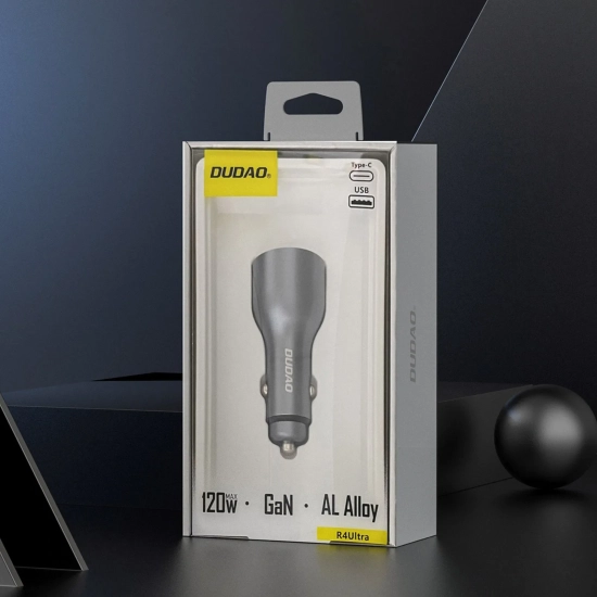 DUDAO Ładowarka samochodowa USB-A USB-C PD QC LED 120W - szary