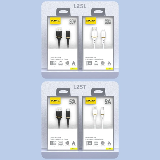 DUDAO Kabel przewód silikonowy USB-A - USB-C 5A 1m - biały