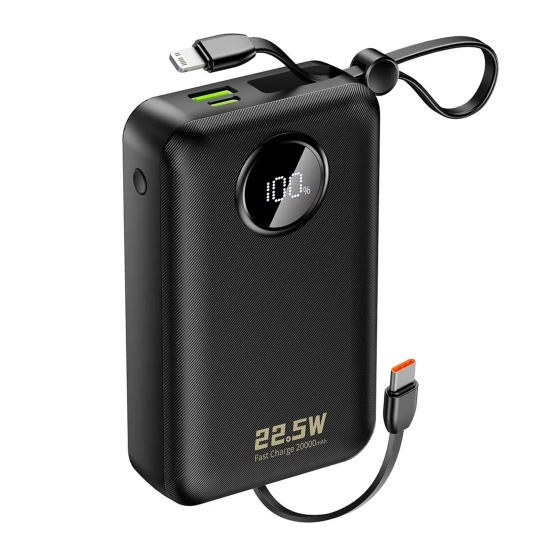 DUDAO Powerbank 20000mAh USB-C USB-A z wbudowanymi kablami iPhone