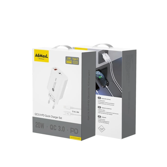 HURTEL Ładowarka sieciowa 20W USB-A USB-C z kablem USB-C - iPhone