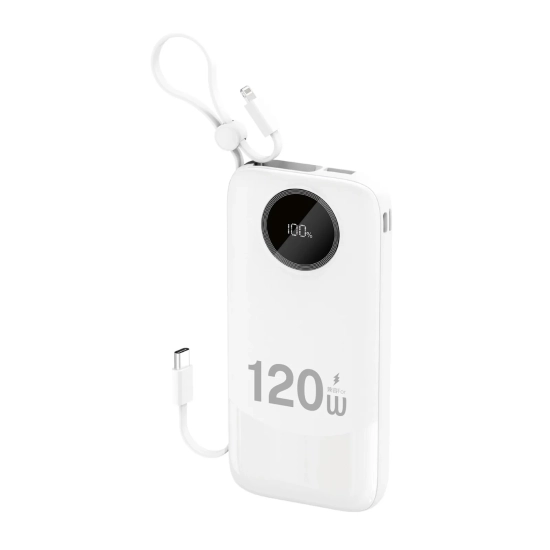 DUDAO Powerbank K13 10000mAh 22.5W z wbudowanym kablem - biały