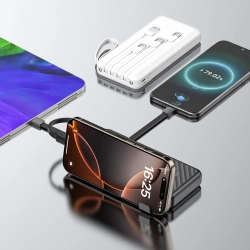 DUDAO Powerbank K11 10000mAh z wbudowanymi kablami - biały