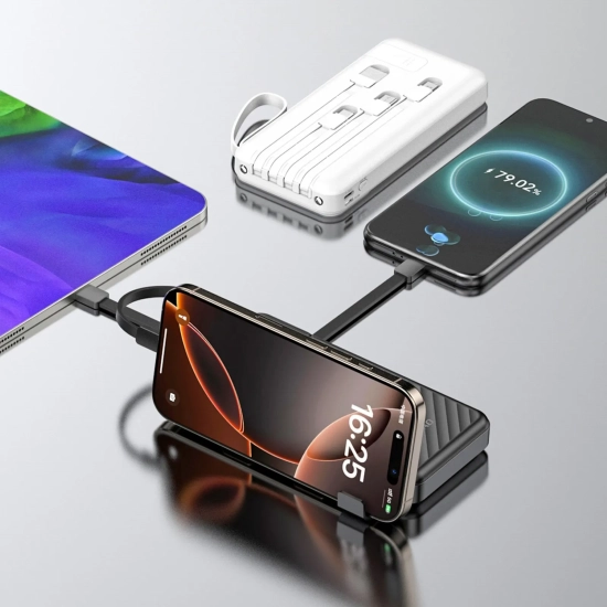 DUDAO Powerbank K11 10000mAh z wbudowanymi kablami - biały