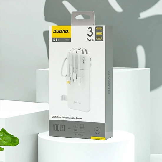 Powerbank Dudao K11 10000mAh z kablami biały