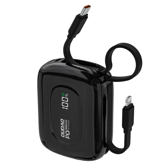 DUDAO Powerbank K32 10000 mAh z wbudowanym kablem USB-C iPhone Lightning