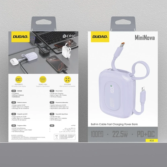 Powerbank Dudao K32 10000 mAh 22,5 W fioletowy
