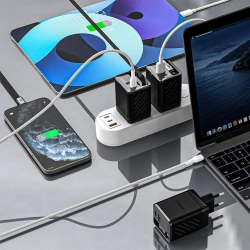 DUDAO Ładowarka sieciowa USB-A USB-C GaN 67W z kablem zwijanym USB-C PD QC