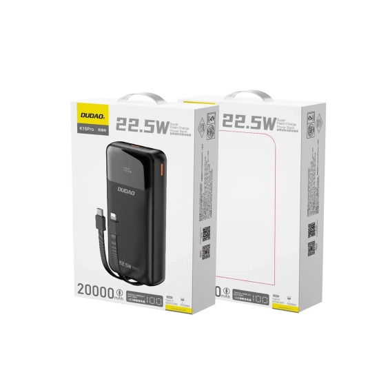 Powerbank Dudao K15Pro 20000 mAh 22,5W kable czarny