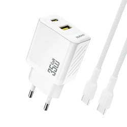 DUDAO Ładowarka sieciowa USB-A USB-C z kablem USB-C PD QC 35W - biała