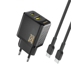 DUDAO Ładowarka sieciowa USB-A USB-C z kablem USB-C PD QC 35W - czarna