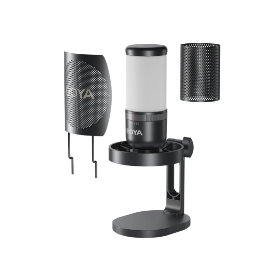 BOYA Mikrofon przewodowy ze statywem biurkowym K3 108dB RGB USB-C - czarny