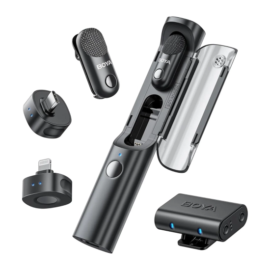 BOYA Zestaw mikrofonów bezprzewodowych 4w1 2.4GHz USB-C MAGIC-02 - czarny