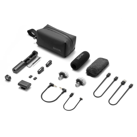 BOYA Zestaw mikrofonów bezprzewodowych 4w1 2.4GHz USB-C MAGIC-03 - czarny