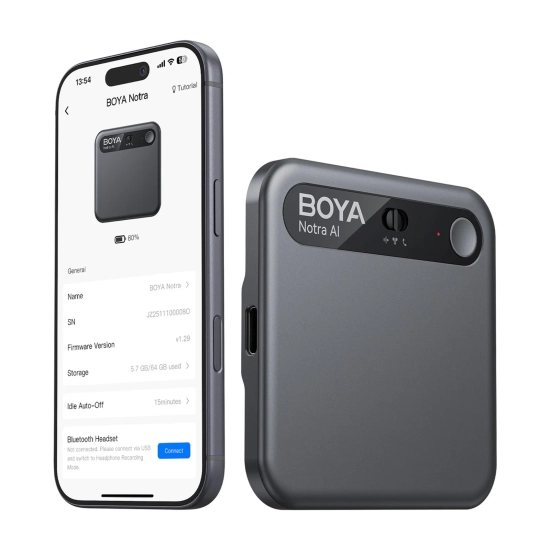 BOYA Rejestrator głosu z transkrypcją AI 64GB 610mAh - czarny