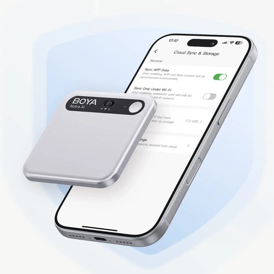 BOYA Rejestrator głosu z transkrypcją AI 64GB 610mAh - srebrny