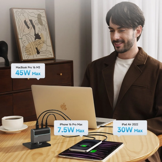 CUKTECH Ładowarka sieciowa USB-C USB-A z kablem USB-C GaN 100W - szara