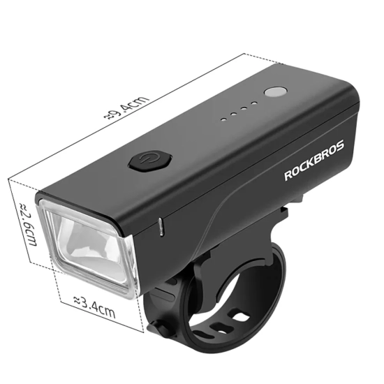 ROCKBROS Lampka rowerowa przednia 260lm + kabel USB-C 4 tryby pracy