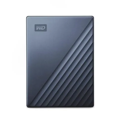 Niebieski zewnętrzny dysk WD My Passport Ultra 4 TB, model WDBFTM0040BBL-WESN.