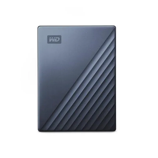 Niebieski zewnętrzny dysk WD My Passport Ultra 4 TB, model WDBFTM0040BBL-WESN.