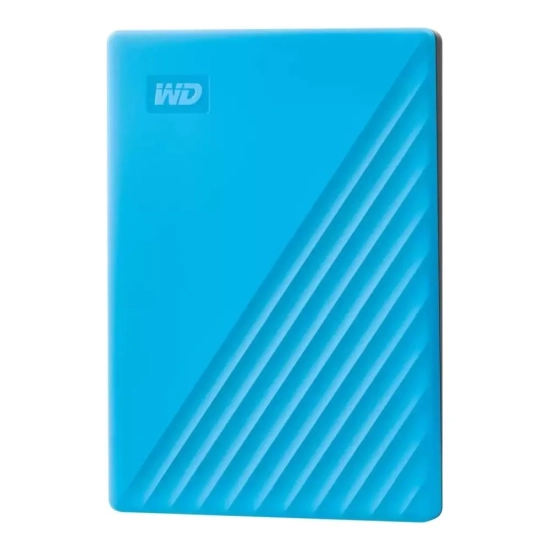 Niebieski zewnętrzny dysk WD My Passport 6 TB, model WDBR9S0060BBL-WESN.