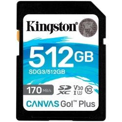 Pełnowymiarowa karta pamięci SDXC Kingston Canvas Go! Plus 512 GB, wariant SDG3/512GB.
