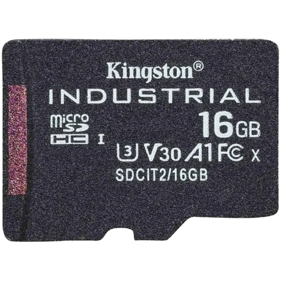 Przemysłowa karta pamięci microSDHC Kingston Industrial 16 GB, wariant SDCIT2/16GBSP, bez adaptera.