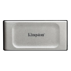 Kompaktowy zewnętrzny dysk SSD Kingston XS2000 1 TB, model SXS2000/1000G, w srebrno-czarnej obudowie.