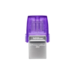 Pendrive Kingston DataTraveler microDuo 3C Gen3 128 GB fioletowo-srebrny, model DTDUO3CG3/128GB, złącza USB-A i USB-C.