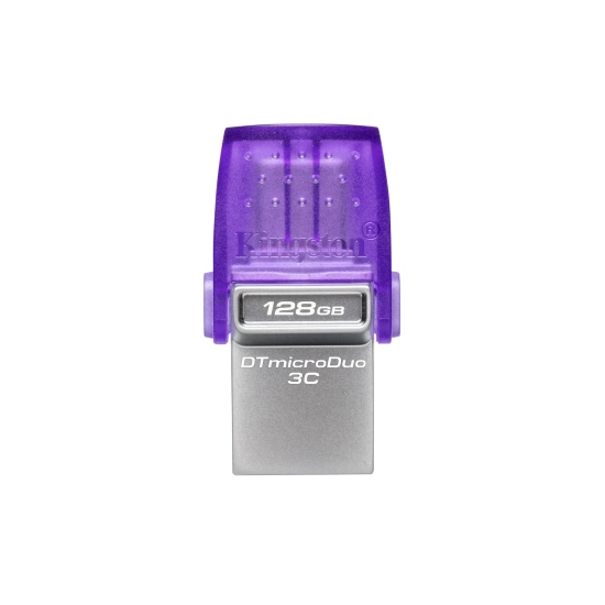 Pendrive Kingston DataTraveler microDuo 3C Gen3 128 GB fioletowo-srebrny, model DTDUO3CG3/128GB, złącza USB-A i USB-C.