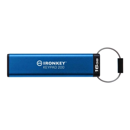 Kingston IronKey Keypad 200 16 GB – pendrive USB-A z klawiaturą alfanumeryczną do wprowadzania PIN, wariant Niebieski.