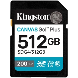 Karta pamięci Kingston Canvas Go Plus Gen4 512 GB, format SDXC, model SDG4/512GB, kolor czarny.
