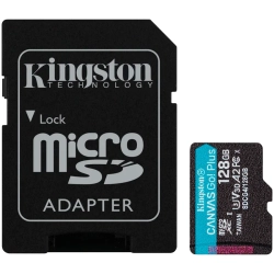 Karta pamięci Kingston Canvas Go Plus Gen4 128 GB, format microSDXC, model SDCG4/128GB, kolor czarny.