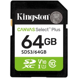 Karta pamięci Kingston Canvas Select Plus Gen3 64 GB, format SDXC, model SDS3/64GB, kolor czarny.