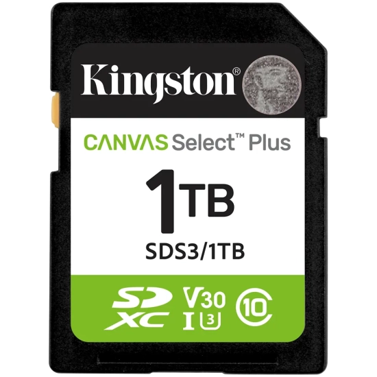 Karta pamięci Kingston Canvas Select Plus Gen3 1 TB, format SDXC, model SDS3/1TB, kolor czarny.