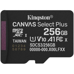 Karta pamięci Kingston Canvas Select Plus Gen3 256 GB, format microSDXC, model SDCS3/256GBSP, kolor czarny.